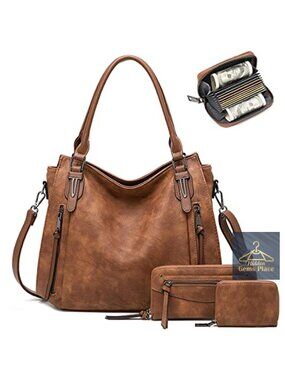 Set of 3 Faux Leather Hobo Bags for Women Shoulder Crossbody Handbags with